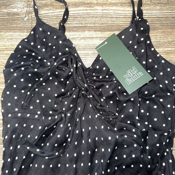 Women's Ruched Front Maxi Slip Dress Wild Fable Black Polka Dots Size 2X. NWT. G - Picture 4 of 9